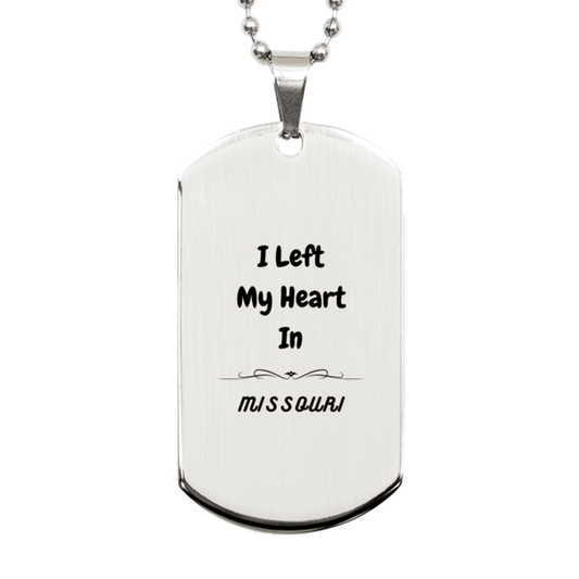 I Left My Heart In Missouri Gifts, Meaningful Missouri State for Friends, Men, Women. Silver Dog Tag for Missouri People - Mallard Moon Gift Shop