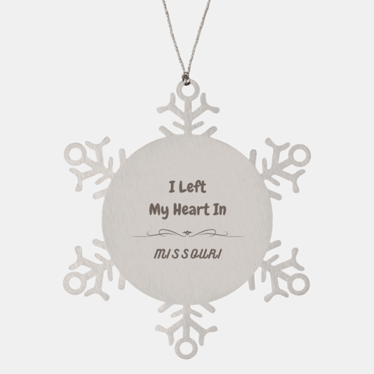 I Left My Heart In Missouri Gifts, Meaningful Missouri State for Friends, Men, Women. Snowflake Ornament for Missouri People - Mallard Moon Gift Shop
