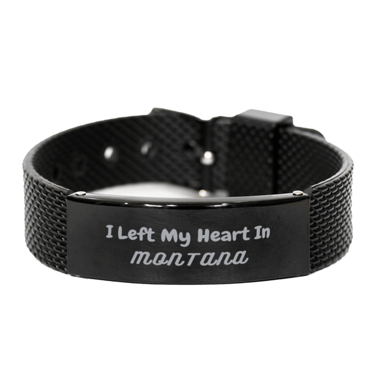 I Left My Heart In Montana Gifts, Meaningful Montana State for Friends, Men, Women. Black Shark Mesh Bracelet for Montana People - Mallard Moon Gift Shop