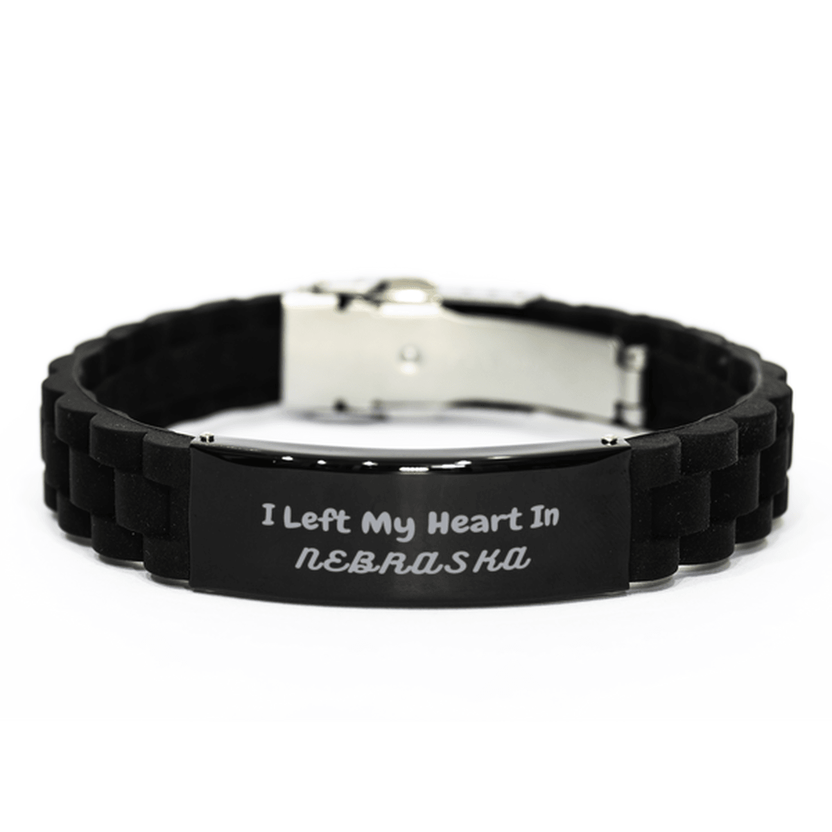 I Left My Heart In Nebraska Gifts, Meaningful Nebraska State for Friends, Men, Women. Black Glidelock Clasp Bracelet for Nebraska People - Mallard Moon Gift Shop