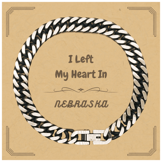I Left My Heart In Nebraska Gifts, Meaningful Nebraska State for Friends, Men, Women. Cuban Link Chain Bracelet for Nebraska People - Mallard Moon Gift Shop