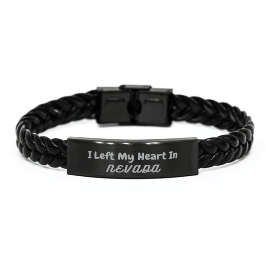 I Left My Heart In Nevada Gifts, Meaningful Nevada State for Friends, Men, Women. Braided Leather Bracelet for Nevada People - Mallard Moon Gift Shop
