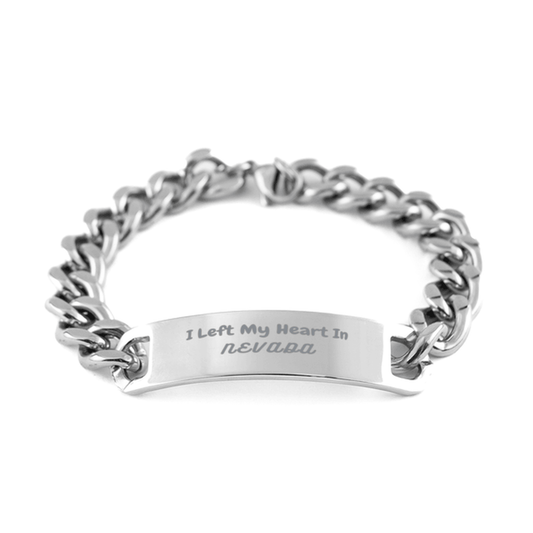 I Left My Heart In Nevada Gifts, Meaningful Nevada State for Friends, Men, Women. Cuban Chain Stainless Steel Bracelet for Nevada People - Mallard Moon Gift Shop