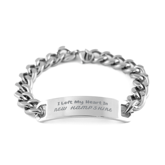 I Left My Heart In New Hampshire Gifts, Meaningful New Hampshire State for Friends, Men, Women. Cuban Chain Stainless Steel Bracelet for New Hampshire People - Mallard Moon Gift Shop