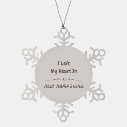 I Left My Heart In New Hampshire Gifts, Meaningful New Hampshire State for Friends, Men, Women. Snowflake Ornament for New Hampshire People - Mallard Moon Gift Shop