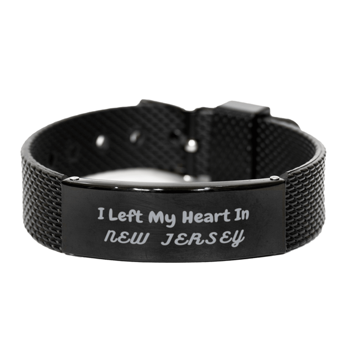 I Left My Heart In New Jersey Gifts, Meaningful New Jersey State for Friends, Men, Women. Black Shark Mesh Bracelet for New Jersey People - Mallard Moon Gift Shop