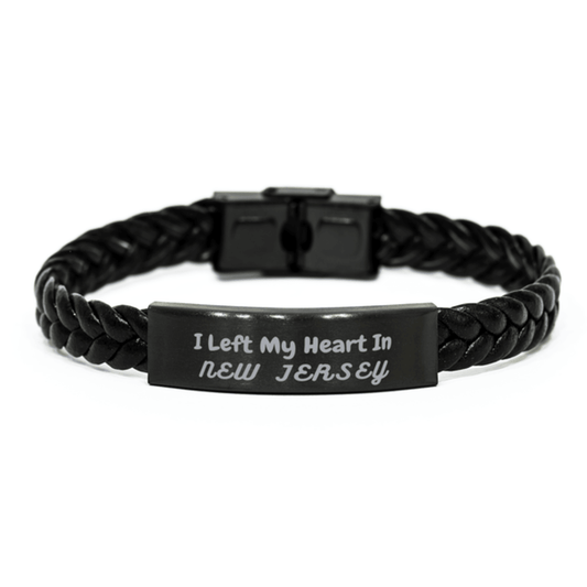 I Left My Heart In New Jersey Gifts, Meaningful New Jersey State for Friends, Men, Women. Braided Leather Bracelet for New Jersey People - Mallard Moon Gift Shop