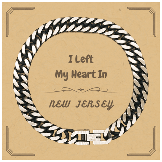 I Left My Heart In New Jersey Gifts, Meaningful New Jersey State for Friends, Men, Women. Cuban Link Chain Bracelet for New Jersey People - Mallard Moon Gift Shop