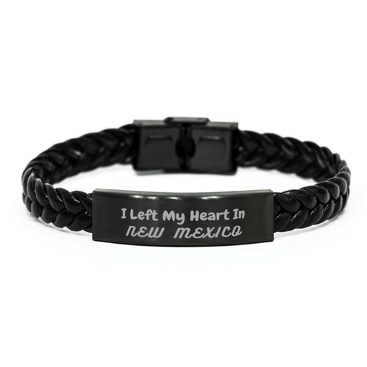 I Left My Heart In New Mexico Gifts, Meaningful New Mexico State for Friends, Men, Women. Braided Leather Bracelet for New Mexico People - Mallard Moon Gift Shop