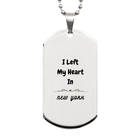 I Left My Heart In New York Gifts, Meaningful New York State for Friends, Men, Women. Silver Dog Tag for New York People - Mallard Moon Gift Shop