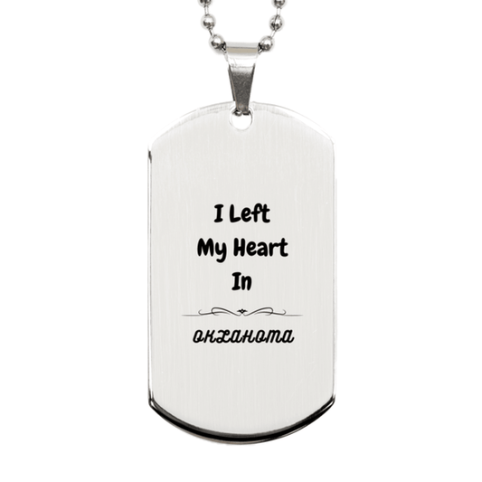 I Left My Heart In Oklahoma Gifts, Meaningful Oklahoma State for Friends, Men, Women. Silver Dog Tag for Oklahoma People - Mallard Moon Gift Shop