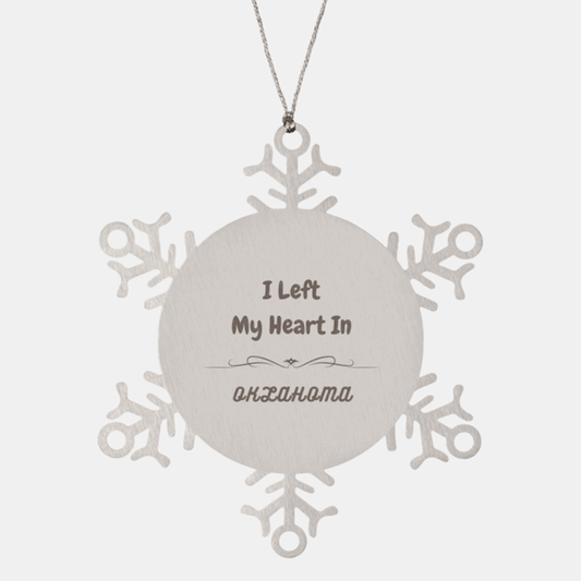 I Left My Heart In Oklahoma Gifts, Meaningful Oklahoma State for Friends, Men, Women. Snowflake Ornament for Oklahoma People - Mallard Moon Gift Shop