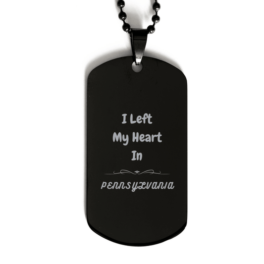 I Left My Heart In Pennsylvania Gifts, Meaningful Pennsylvania State for Friends, Men, Women. Black Dog Tag for Pennsylvania People - Mallard Moon Gift Shop