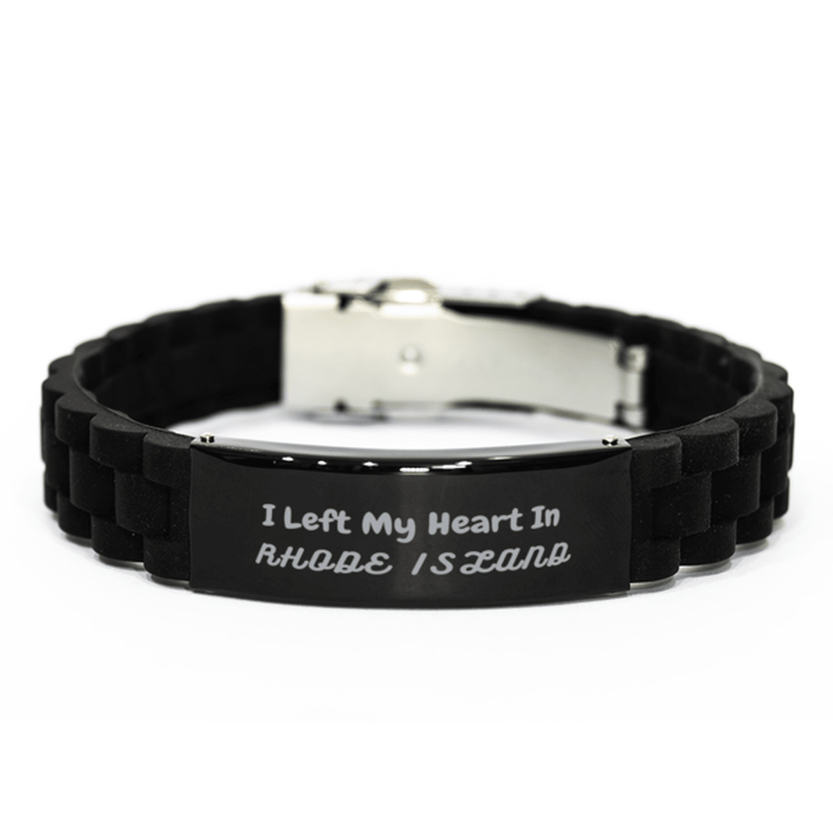 I Left My Heart In Rhode Island Gifts, Meaningful Rhode Island State for Friends, Men, Women. Black Glidelock Clasp Bracelet for Rhode Island People - Mallard Moon Gift Shop