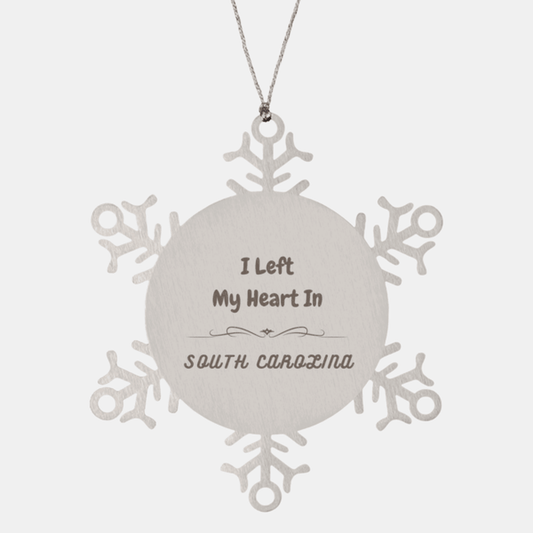 I Left My Heart In South Carolina Gifts, Meaningful South Carolina State for Friends, Men, Women. Snowflake Ornament for South Carolina People - Mallard Moon Gift Shop
