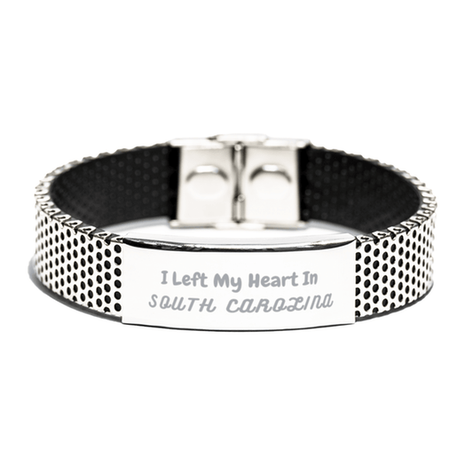 I Left My Heart In South Carolina Gifts, Meaningful South Carolina State for Friends, Men, Women. Stainless Steel Bracelet for South Carolina People - Mallard Moon Gift Shop
