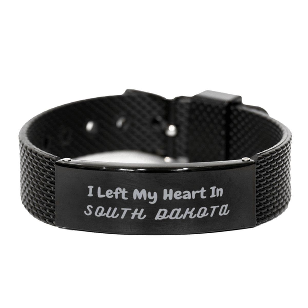 I Left My Heart In South Dakota Gifts, Meaningful South Dakota State for Friends, Men, Women. Black Shark Mesh Bracelet for South Dakota People - Mallard Moon Gift Shop