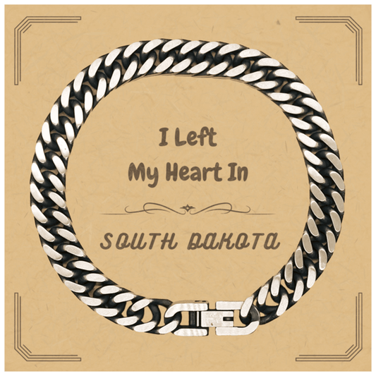 I Left My Heart In South Dakota Gifts, Meaningful South Dakota State for Friends, Men, Women. Cuban Link Chain Bracelet for South Dakota People - Mallard Moon Gift Shop
