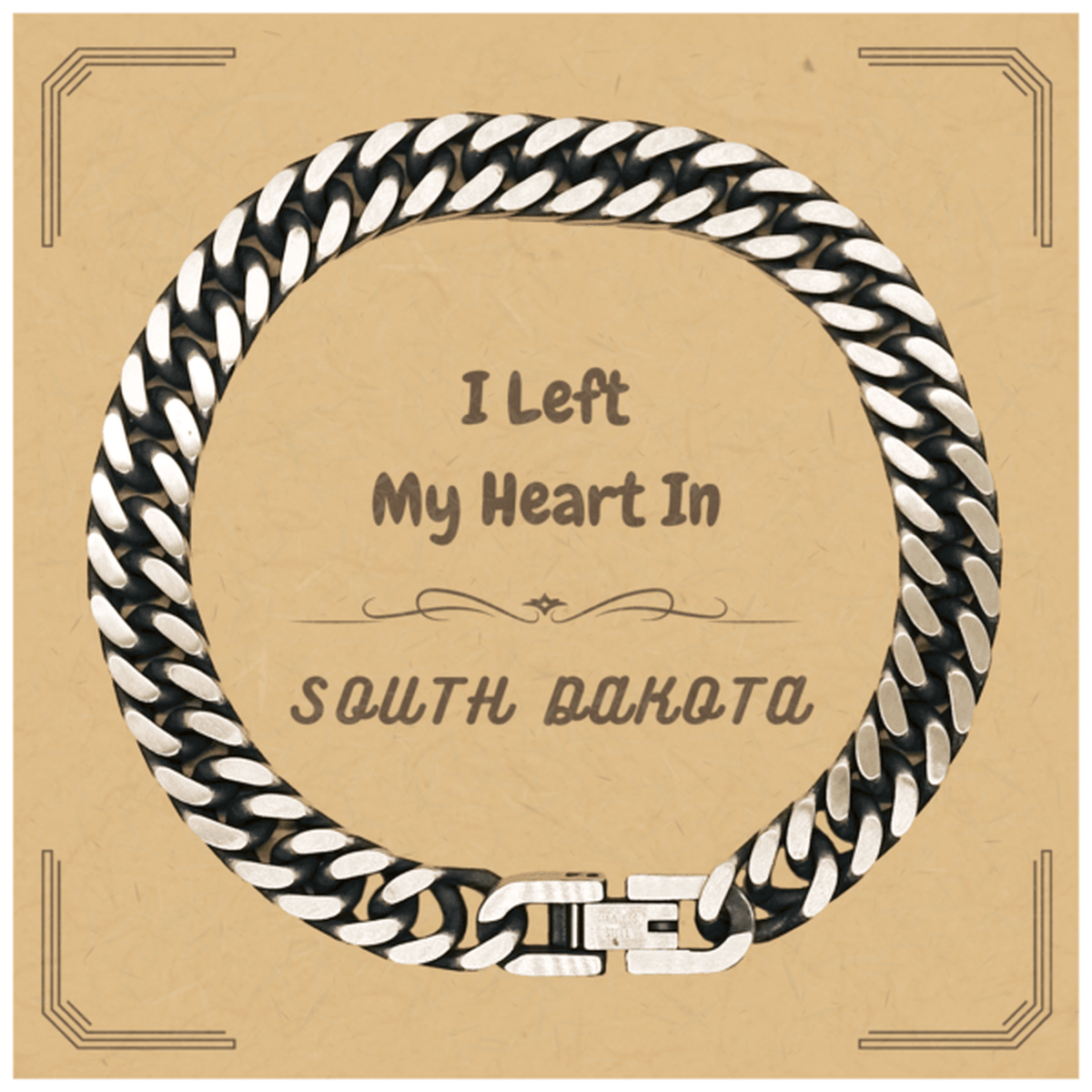 I Left My Heart In South Dakota Gifts, Meaningful South Dakota State for Friends, Men, Women. Cuban Link Chain Bracelet for South Dakota People - Mallard Moon Gift Shop