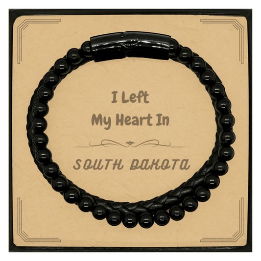 I Left My Heart In South Dakota Gifts, Meaningful South Dakota State for Friends, Men, Women. Stone Leather Bracelets for South Dakota People - Mallard Moon Gift Shop