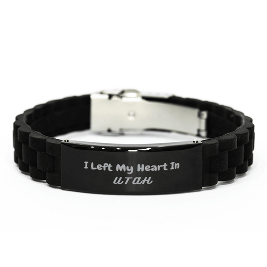 I Left My Heart In Utah Gifts, Meaningful Utah State for Friends, Men, Women. Black Glidelock Clasp Bracelet for Utah People - Mallard Moon Gift Shop