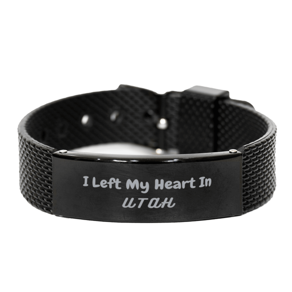 I Left My Heart In Utah Gifts, Meaningful Utah State for Friends, Men, Women. Black Shark Mesh Bracelet for Utah People - Mallard Moon Gift Shop