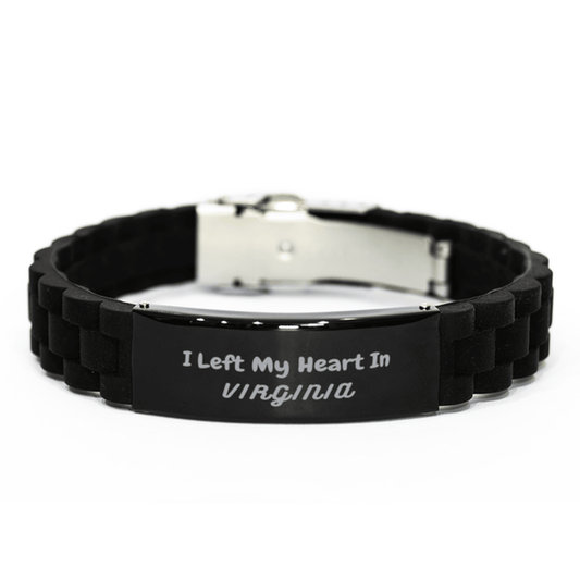 I Left My Heart In Virginia Gifts, Meaningful Virginia State for Friends, Men, Women. Black Glidelock Clasp Bracelet for Virginia People - Mallard Moon Gift Shop