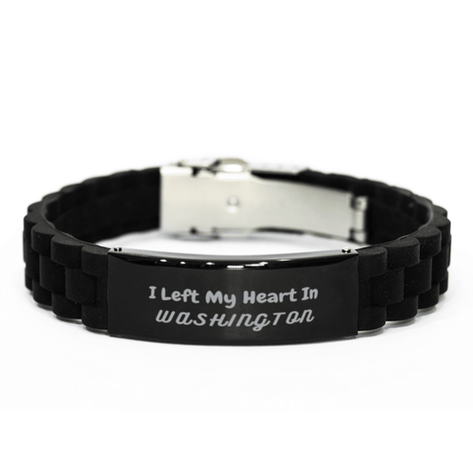 I Left My Heart In Washington Gifts, Meaningful Washington State for Friends, Men, Women. Black Glidelock Clasp Bracelet for Washington People - Mallard Moon Gift Shop