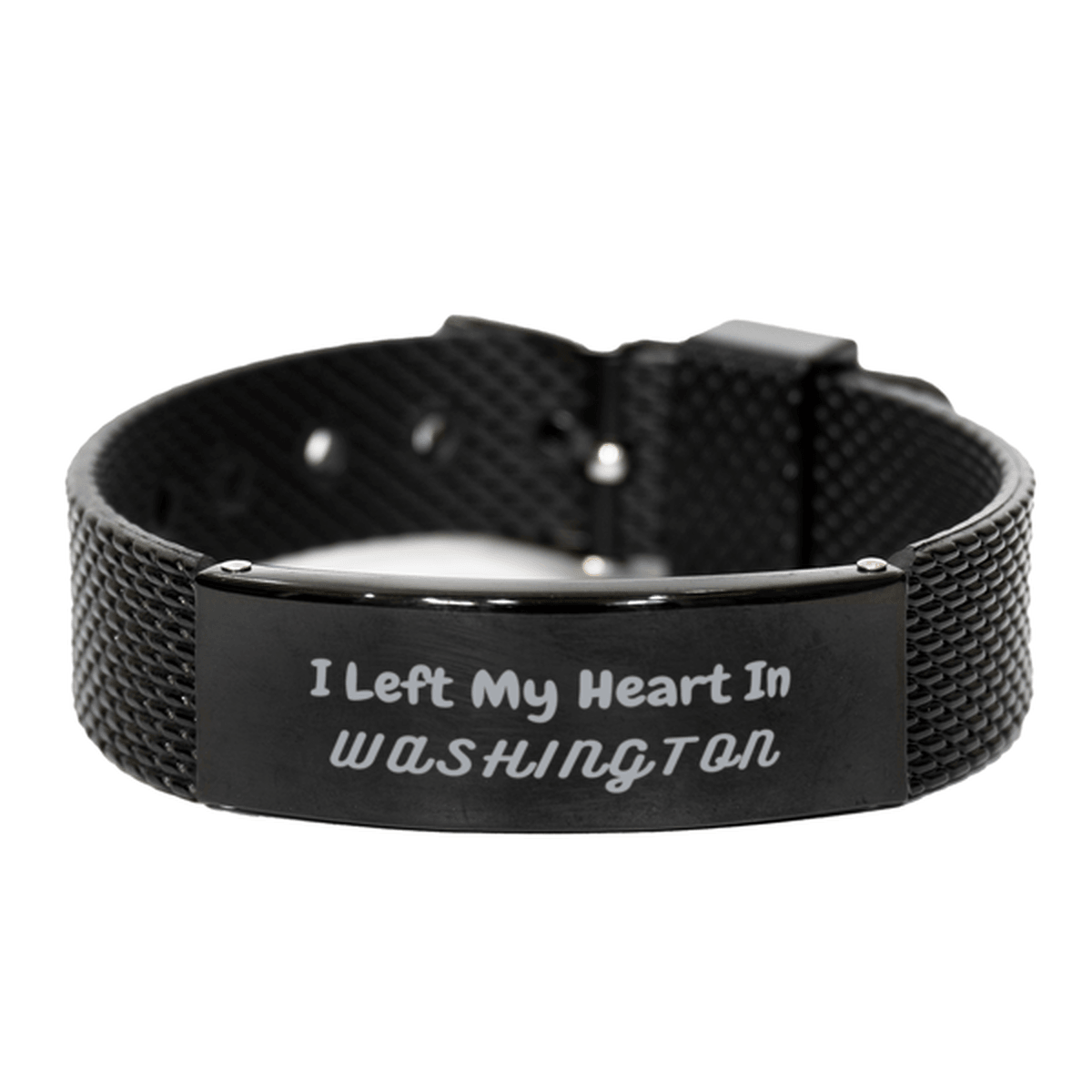 I Left My Heart In Washington Gifts, Meaningful Washington State for Friends, Men, Women. Black Shark Mesh Bracelet for Washington People - Mallard Moon Gift Shop