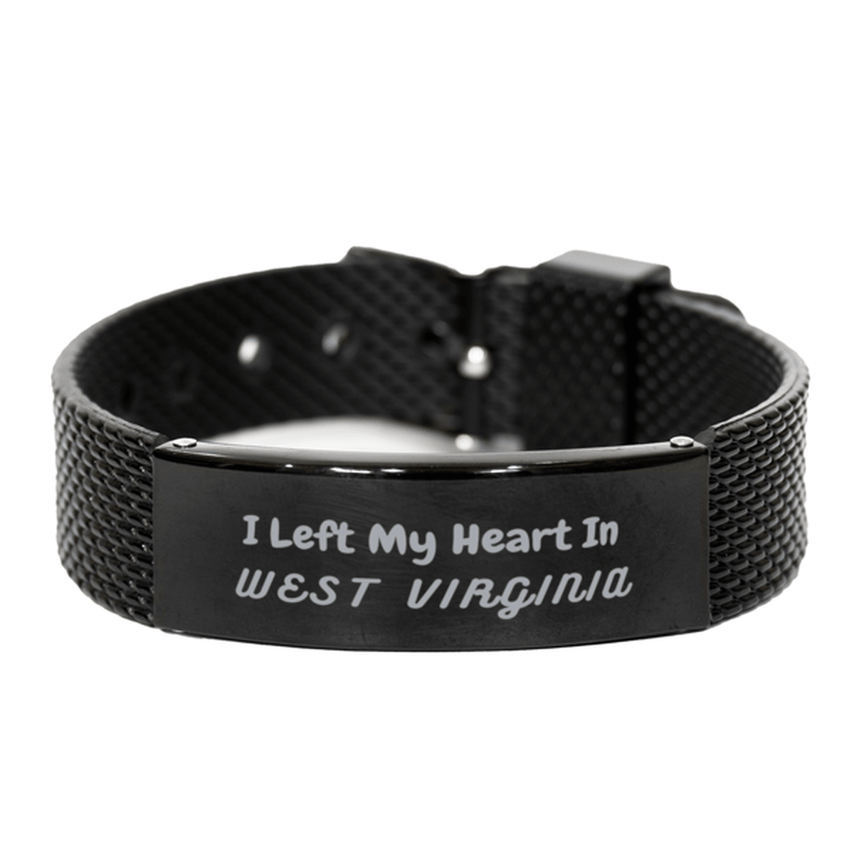 I Left My Heart In West Virginia Gifts, Meaningful West Virginia State for Friends, Men, Women. Black Shark Mesh Bracelet for West Virginia People - Mallard Moon Gift Shop