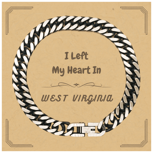 I Left My Heart In West Virginia Gifts, Meaningful West Virginia State for Friends, Men, Women. Cuban Link Chain Bracelet for West Virginia People - Mallard Moon Gift Shop