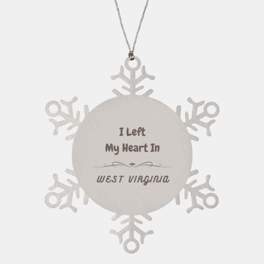 I Left My Heart In West Virginia Gifts, Meaningful West Virginia State for Friends, Men, Women. Snowflake Ornament for West Virginia People - Mallard Moon Gift Shop