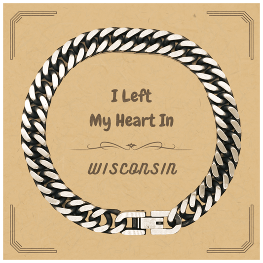 I Left My Heart In Wisconsin Gifts, Meaningful Wisconsin State for Friends, Men, Women. Cuban Link Chain Bracelet for Wisconsin People - Mallard Moon Gift Shop