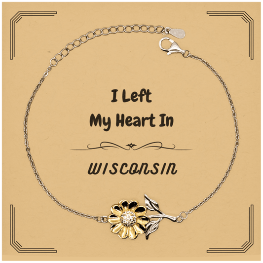 I Left My Heart In Wisconsin Gifts, Meaningful Wisconsin State for Friends, Men, Women. Sunflower Bracelet for Wisconsin People - Mallard Moon Gift Shop