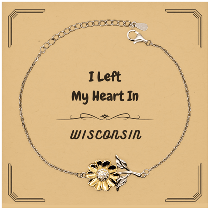 I Left My Heart In Wisconsin Gifts, Meaningful Wisconsin State for Friends, Men, Women. Sunflower Bracelet for Wisconsin People - Mallard Moon Gift Shop