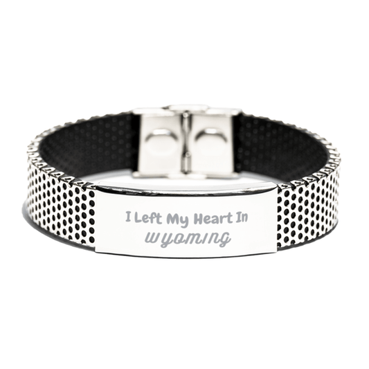 I Left My Heart In Wyoming Gifts, Meaningful Wyoming State for Friends, Men, Women. Stainless Steel Bracelet for Wyoming People - Mallard Moon Gift Shop