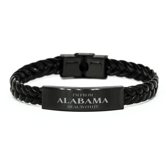 I'm from Alabama, Deal with it, Proud Alabama State Gifts, Alabama Braided Leather Bracelet Gift Idea, Christmas Gifts for Alabama People, Coworkers, Colleague - Mallard Moon Gift Shop