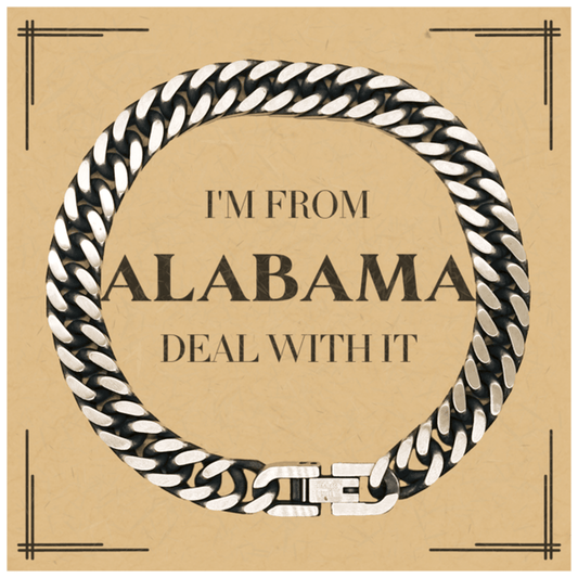 I'm from Alabama, Deal with it, Proud Alabama State Gifts, Alabama Cuban Link Chain Bracelet Gift Idea, Christmas Gifts for Alabama People, Coworkers, Colleague - Mallard Moon Gift Shop