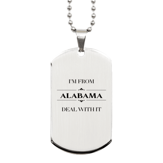 I'm from Alabama, Deal with it, Proud Alabama State Gifts, Alabama Silver Dog Tag Gift Idea, Christmas Gifts for Alabama People, Coworkers, Colleague - Mallard Moon Gift Shop