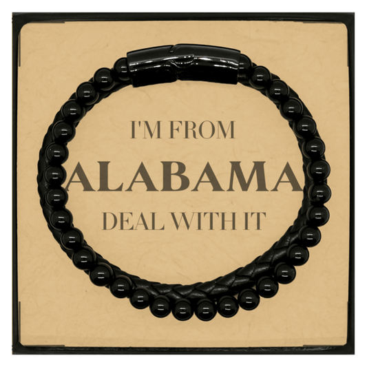 I'm from Alabama, Deal with it, Proud Alabama State Gifts, Alabama Stone Leather Bracelets Gift Idea, Christmas Gifts for Alabama People, Coworkers, Colleague - Mallard Moon Gift Shop