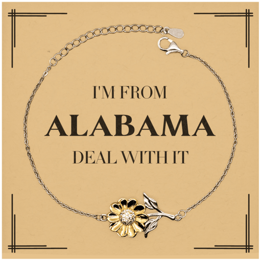 I'm from Alabama, Deal with it, Proud Alabama State Gifts, Alabama Sunflower Bracelet Gift Idea, Christmas Gifts for Alabama People, Coworkers, Colleague - Mallard Moon Gift Shop