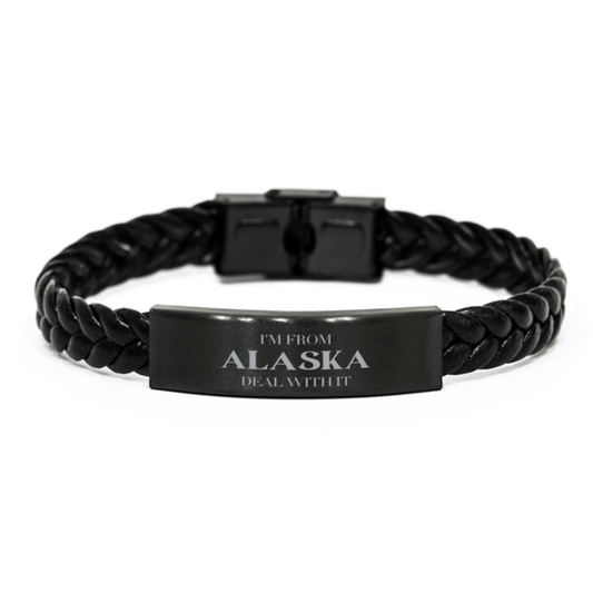 I'm from Alaska, Deal with it, Proud Alaska State Gifts, Alaska Braided Leather Bracelet Gift Idea, Christmas Gifts for Alaska People, Coworkers, Colleague - Mallard Moon Gift Shop