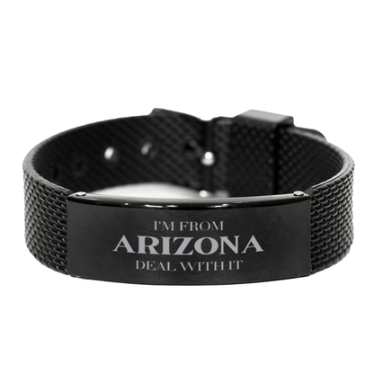 I'm from Arizona, Deal with it, Proud Arizona State Gifts, Arizona Black Shark Mesh Bracelet Gift Idea, Christmas Gifts for Arizona People, Coworkers, Colleague - Mallard Moon Gift Shop