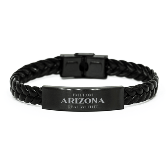 I'm from Arizona, Deal with it, Proud Arizona State Gifts, Arizona Braided Leather Bracelet Gift Idea, Christmas Gifts for Arizona People, Coworkers, Colleague - Mallard Moon Gift Shop
