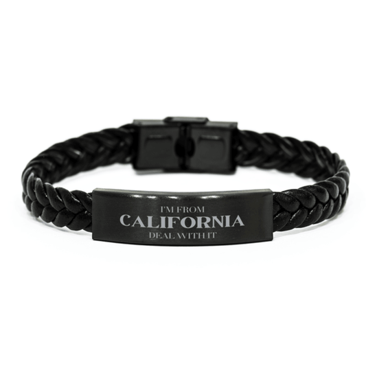 I'm from California, Deal with it, Proud California State Gifts, California Braided Leather Bracelet Gift Idea, Christmas Gifts for California People, Coworkers, Colleague - Mallard Moon Gift Shop