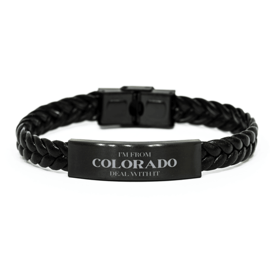 I'm from Colorado, Deal with it, Proud Colorado State Gifts, Colorado Braided Leather Bracelet Gift Idea, Christmas Gifts for Colorado People, Coworkers, Colleague - Mallard Moon Gift Shop
