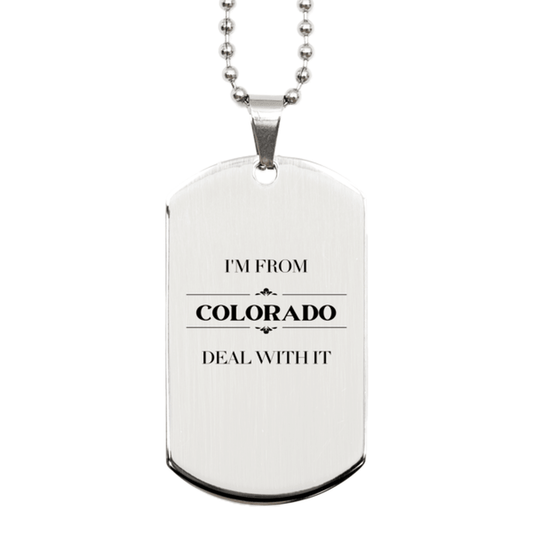 I'm from Colorado, Deal with it, Proud Colorado State Gifts, Colorado Silver Dog Tag Gift Idea, Christmas Gifts for Colorado People, Coworkers, Colleague - Mallard Moon Gift Shop