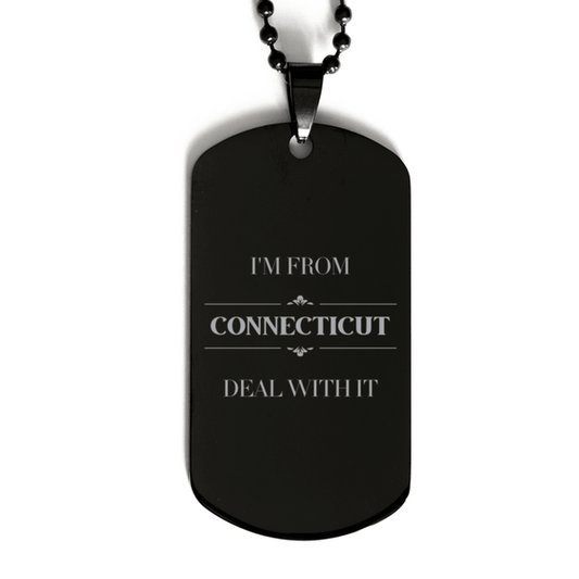 I'm from Connecticut, Deal with it, Proud Connecticut State Gifts, Connecticut Black Dog Tag Gift Idea, Christmas Gifts for Connecticut People, Coworkers, Colleague - Mallard Moon Gift Shop