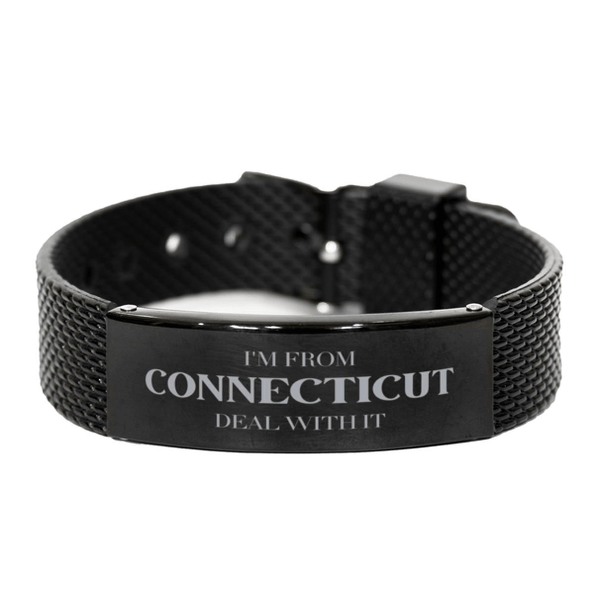 I'm from Connecticut, Deal with it, Proud Connecticut State Gifts, Connecticut Black Shark Mesh Bracelet Gift Idea, Christmas Gifts for Connecticut People, Coworkers, Colleague - Mallard Moon Gift Shop