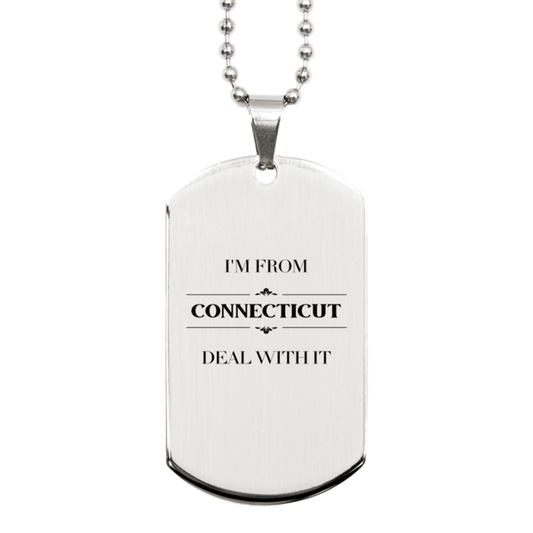 I'm from Connecticut, Deal with it, Proud Connecticut State Gifts, Connecticut Silver Dog Tag Gift Idea, Christmas Gifts for Connecticut People, Coworkers, Colleague - Mallard Moon Gift Shop